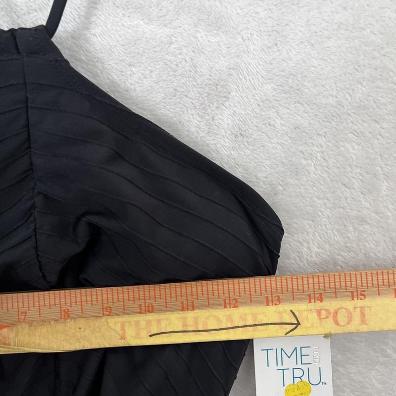 Time & Tru Womans One Piece Bathing Suit Black Medium Solid Sleeveless Belted
