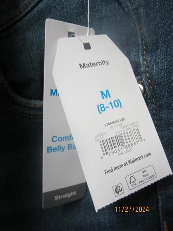 Time & Tru Women's Maternity Med Wash Straight Leg Jeans Size M (8-10)