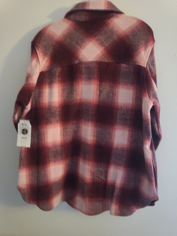Time & Tru Women's Shacket Soft Heavyweight Pink Plaid W Pockets Sz-Large NWT