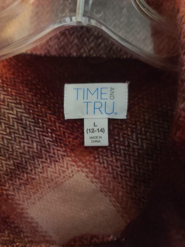 Time & Tru Women's Shacket Soft Heavyweight Pink Plaid W Pockets Sz-Large NWT