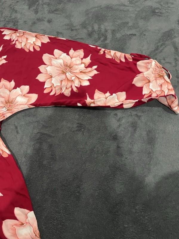 Toby Heart Ginger Playsuit Long Sleeves Size M Red Floral Waist Tie Up #013A