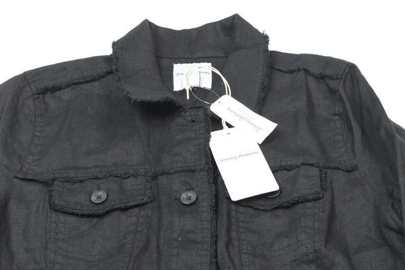 Tommy Bahama Two Palms Raw Edge Linen Jacket Womens Large Black Long Sleeve