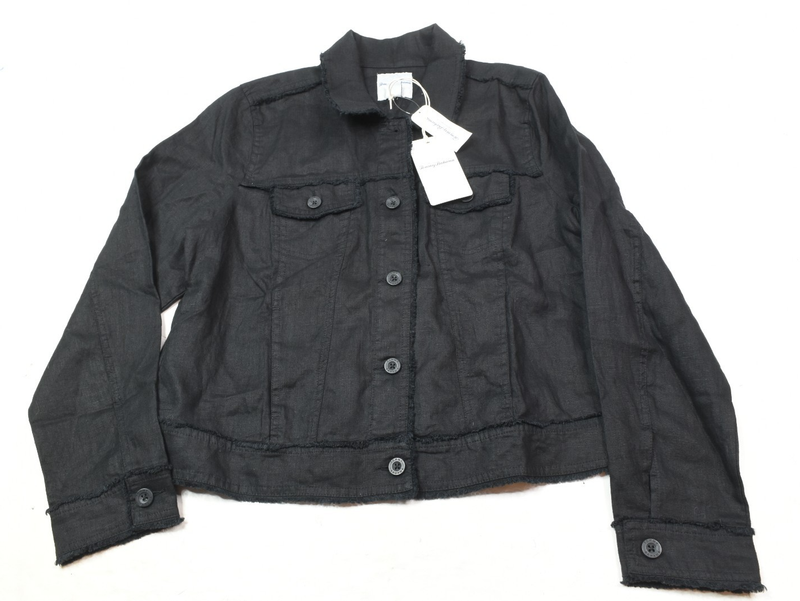 Tommy Bahama Two Palms Raw Edge Linen Jacket Womens Large Black Long Sleeve