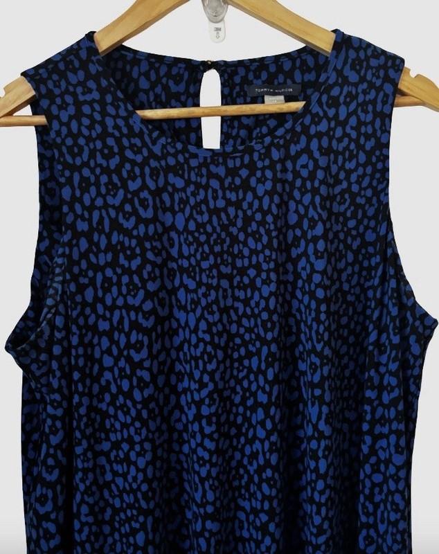 Tommy Hilfiger Leoprd Prnt Slvlss A Line Drss WM 16 Blu & Blk Preppy