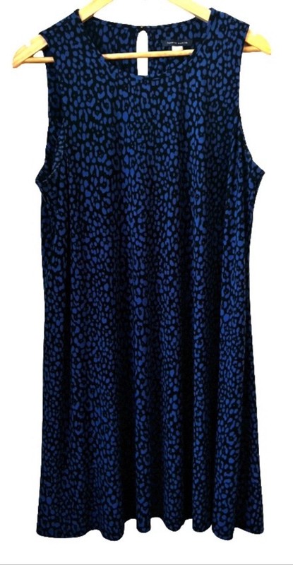 Tommy Hilfiger Leoprd Prnt Slvlss A Line Drss WM 16 Blu & Blk Preppy
