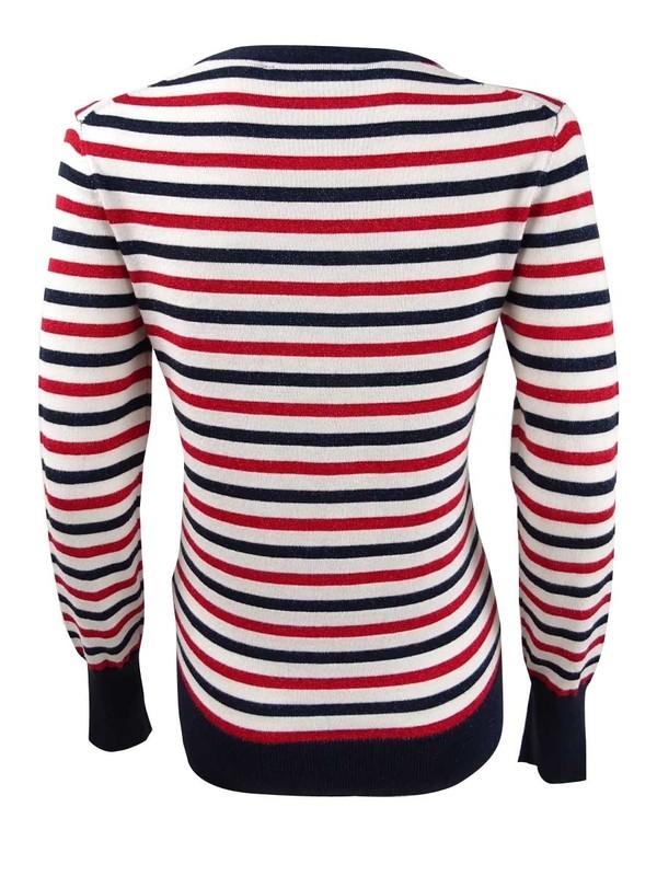Tommy Hilfiger Women's Metallic-Stripe Henley Top (M Ivory Multi)