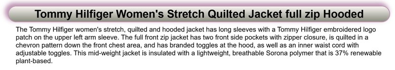 Tommy Hilfiger Women's Stretch Quilted Jacket Full Zip Hooded