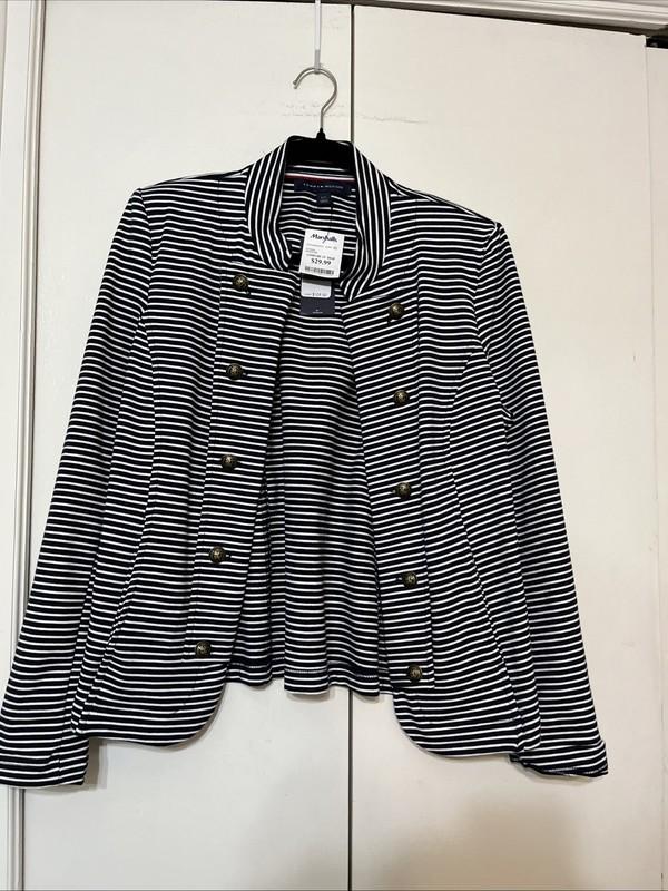 Tommy Hilfiger Women Sz L Striped Open Blazer/Jacket Nautical Shder Pads New NWT