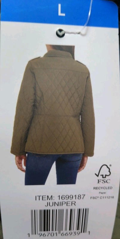 Tommy Hilfiger Womens Large Quilted Jacket Lined Snap Coat Juniper Green Navy