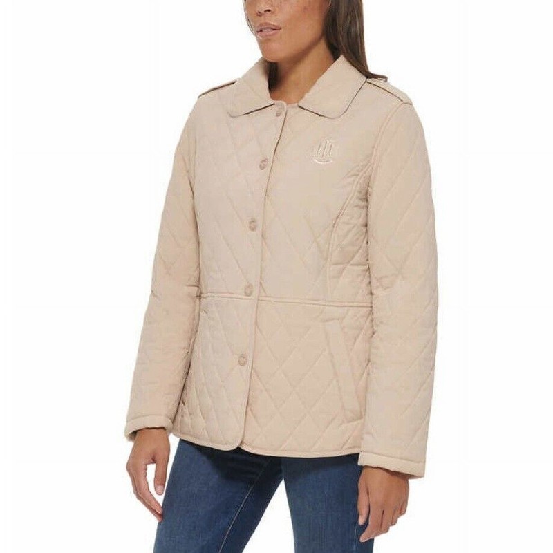 Tommy Hilfiger Womens Size L Diamond Quilted Lightweight Jacket Navy Chino Green