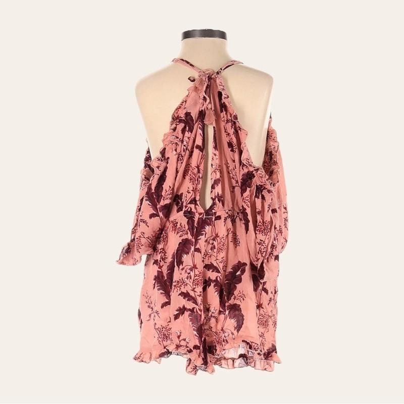Topshop Cold Shoulder Boho Floral Pink Romper NWT Size S
