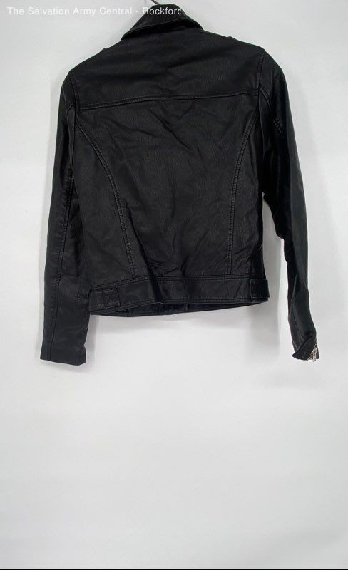 Topshop Womens Black Leather Long Sleeve Pockets Full Zip Biker Jacket Size 4