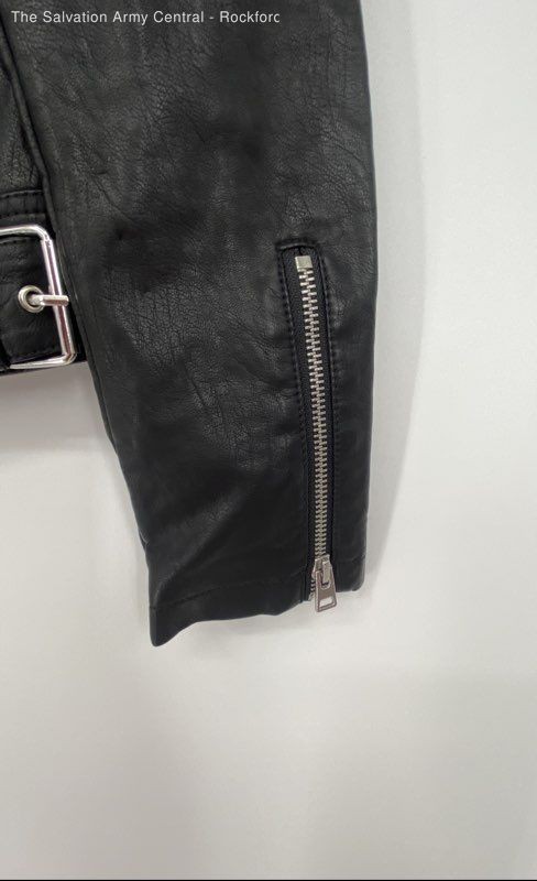 Topshop Womens Black Leather Long Sleeve Pockets Full Zip Biker Jacket Size 4
