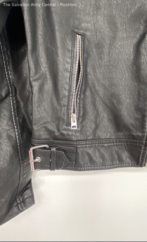Topshop Womens Black Leather Long Sleeve Pockets Full Zip Biker Jacket Size 4