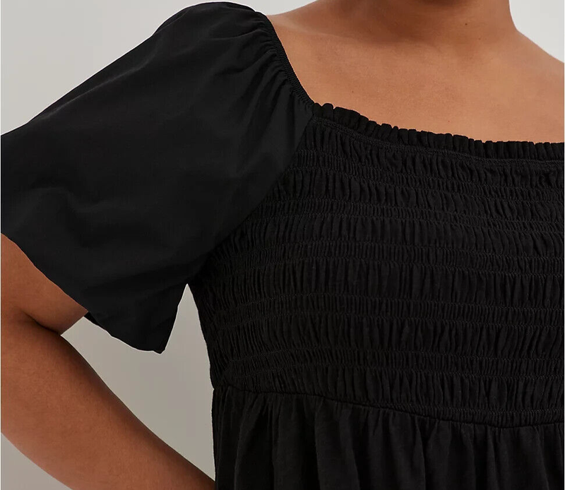 Torrid Babydoll Smocked Bodice Puff Sleeve Top Black 3 3X 22 24 #B05761