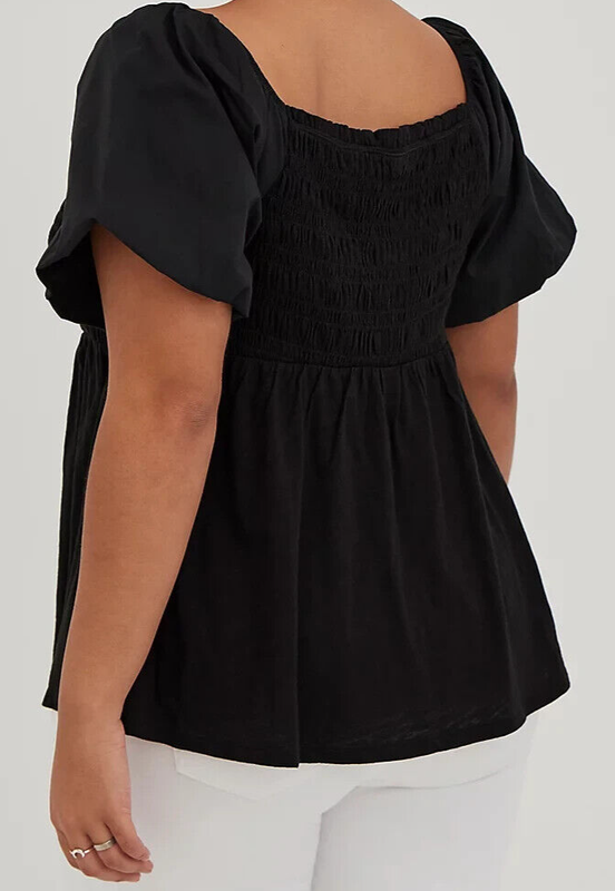 Torrid Babydoll Smocked Bodice Puff Sleeve Top Black 3 3X 22 24 #B05761