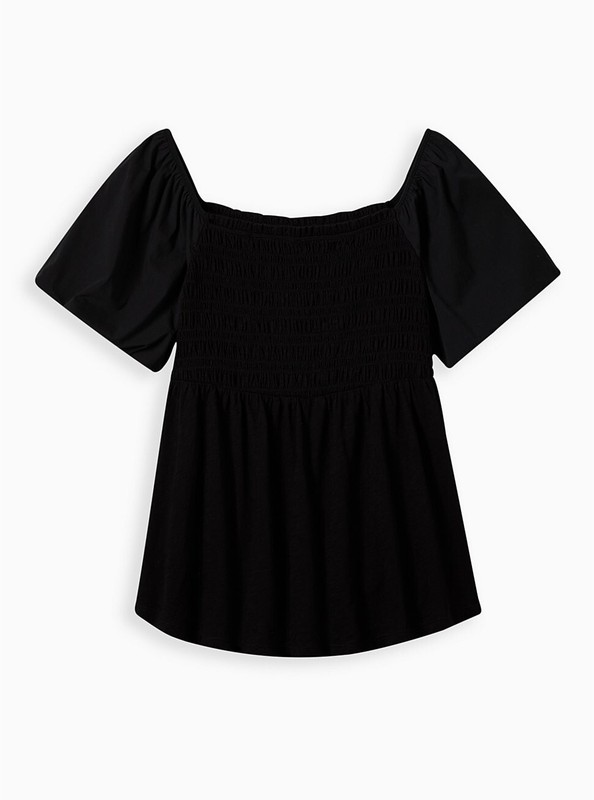 Torrid Babydoll Smocked Bodice Puff Sleeve Top Black 3 3X 22 24 #B05761