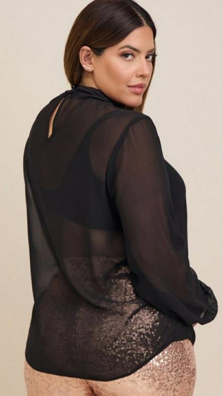 Torrid Black Chiffon W/ Satin Trim Turtleneck Top Blouse Plus Size 4X 26