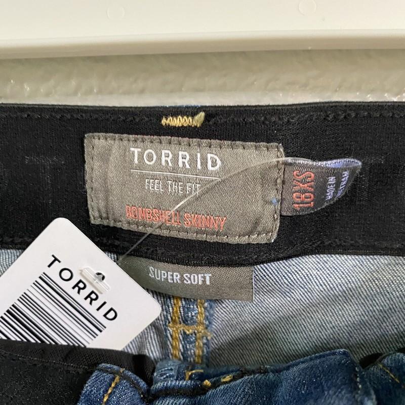 Torrid Bombshell Jeans Size 18XS Extra Short Ankle Blue High Waist Button Fly