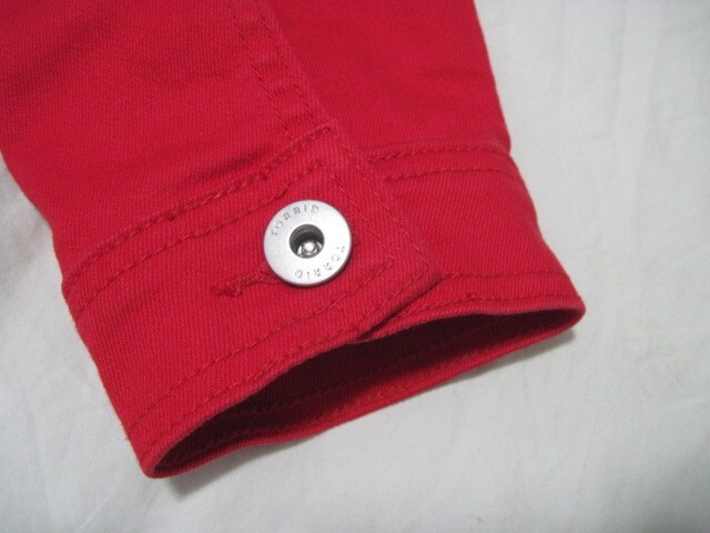 Torrid Denim Trucker Jacket Womens Sz 1 (14-16) Ruby Red Flap Pocket Button Jean