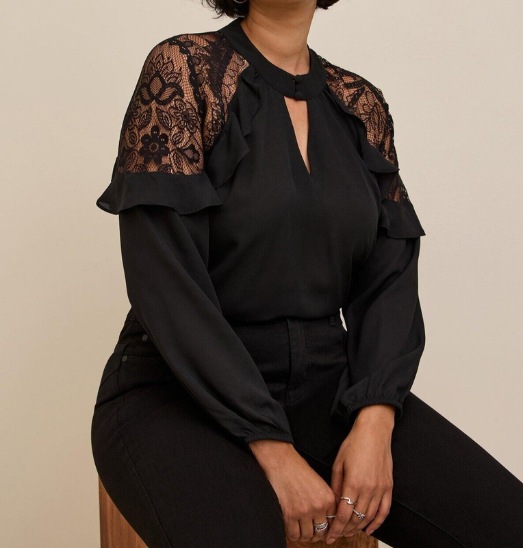 Torrid Georgette Crochet Inset Top Black Plus Size 3 3X 22 24 #G59068