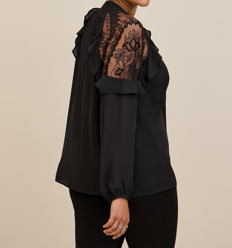 Torrid Georgette Crochet Inset Top Black Plus Size 3 3X 22 24 #G59068