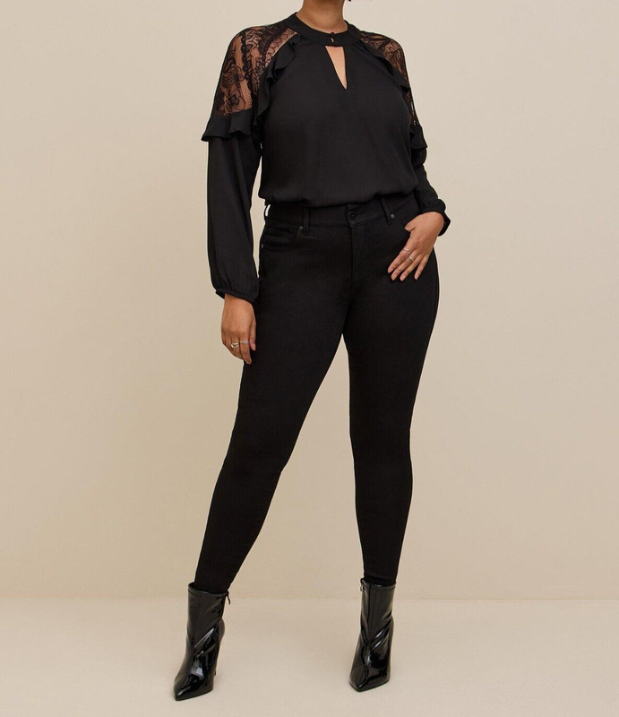 Torrid Georgette Crochet Inset Top Black Plus Size 3 3X 22 24 #G59068