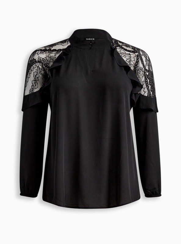 Torrid Georgette Crochet Inset Top Black Plus Size 3 3X 22 24 #G59068