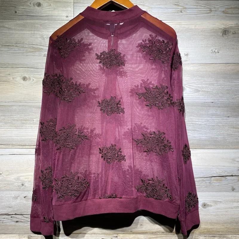 Torrid Mesh Bomber Jacket Red Burgundy Zip-Up Sheer Womens 1X Embroidered Floral