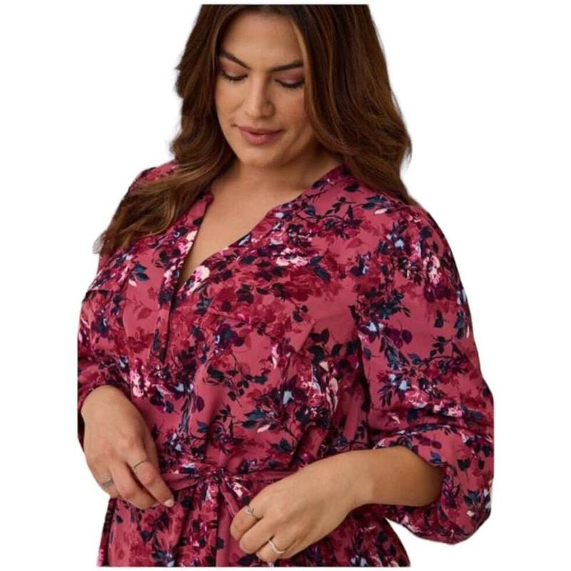 Torrid NWT Mini Studio Crepe De Chine Shirt Dress Size 00X M/L 10 Floral V-Neck