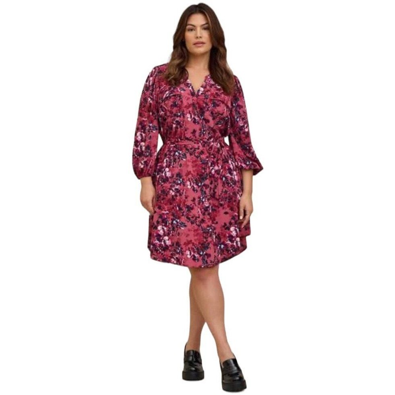 Torrid NWT Mini Studio Crepe De Chine Shirt Dress Size 00X M/L 10 Floral V-Neck