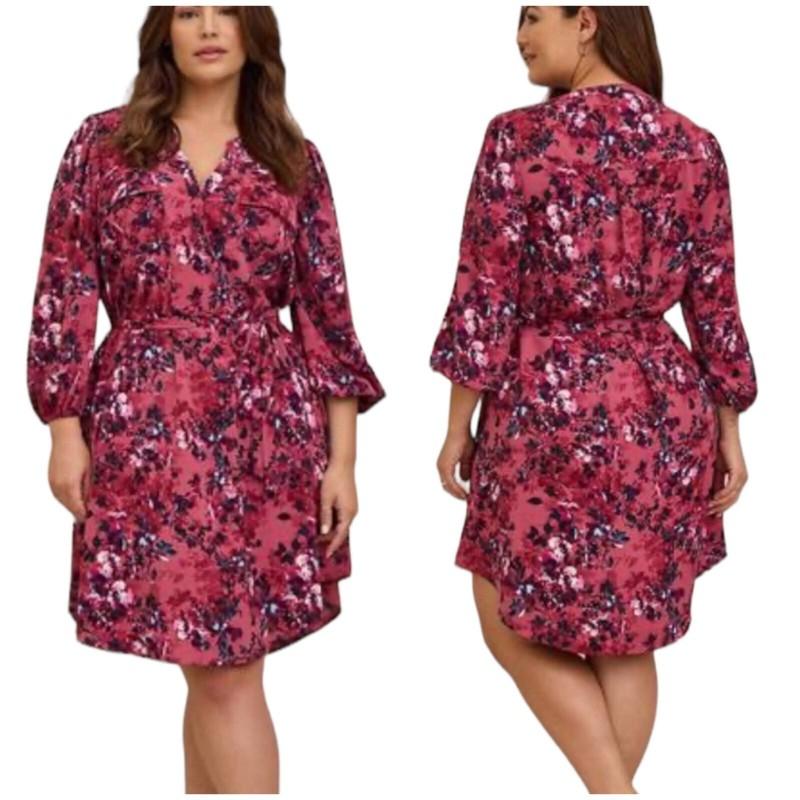 Torrid NWT Mini Studio Crepe de Chine Shirt Dress Size 00X M/L 10 Floral V-Neck