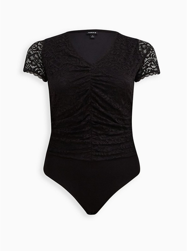 Torrid Stretch Lace V Neck Cinched Bodysuit Black 3 3X 22 24 #B06833