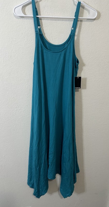 Torrid Super Soft Teal Jersey Hanky Hem Trapeze Midi Dress Size Med/Lrg (00)