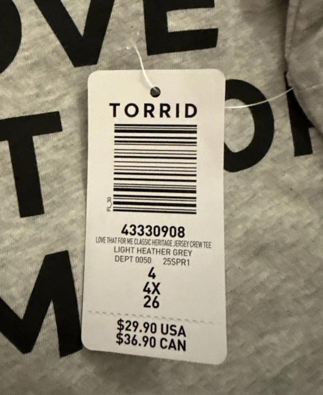 TORRID TEE SHIRT SHORT SLEEVE COTTON T-SHIRT TOP 4 4X 4XL 26 NEW