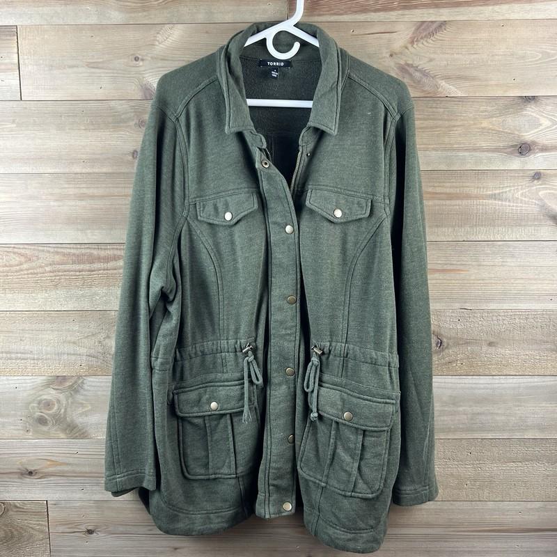 Torrid Womens Jacket French Terry Knit Utility Military Vibe Drawstring Waist 2X