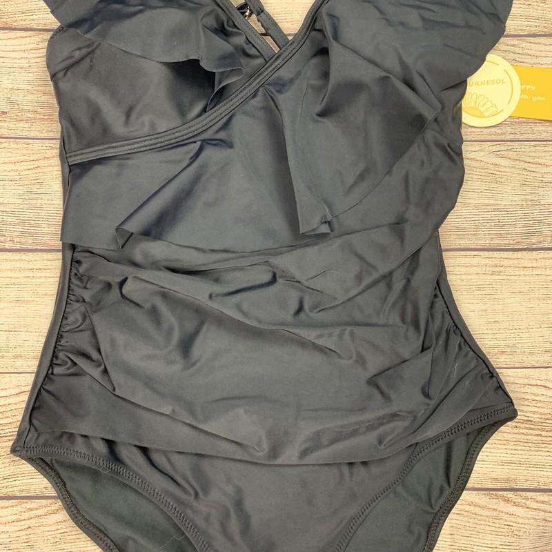 Tournesol Womens Size Small Black Ruffle One Piece Swimsuit NWT $30