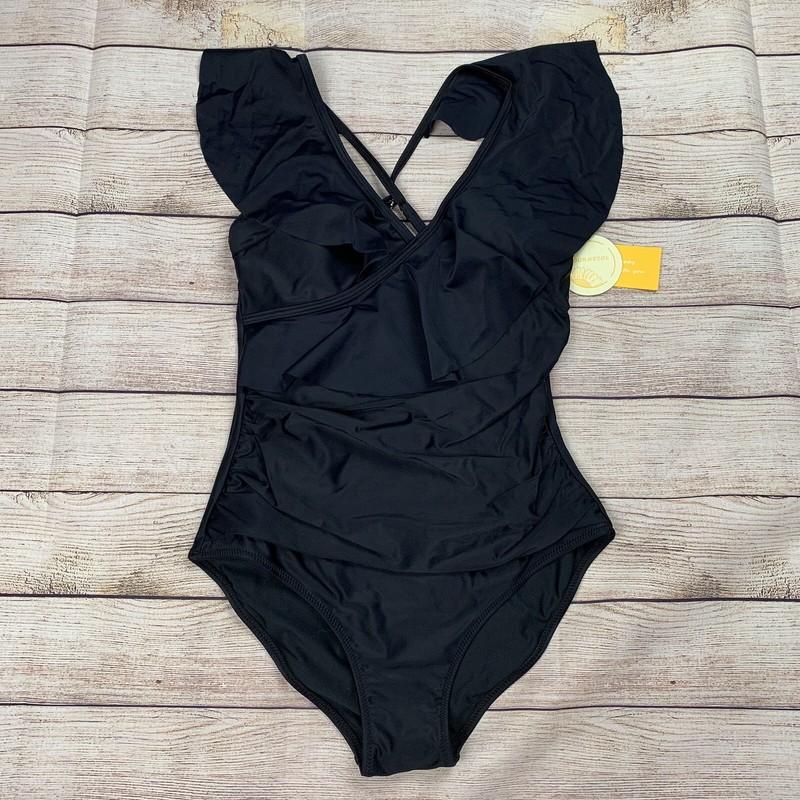Tournesol Womens Size Small Black Ruffle One Piece Swimsuit NWT $30