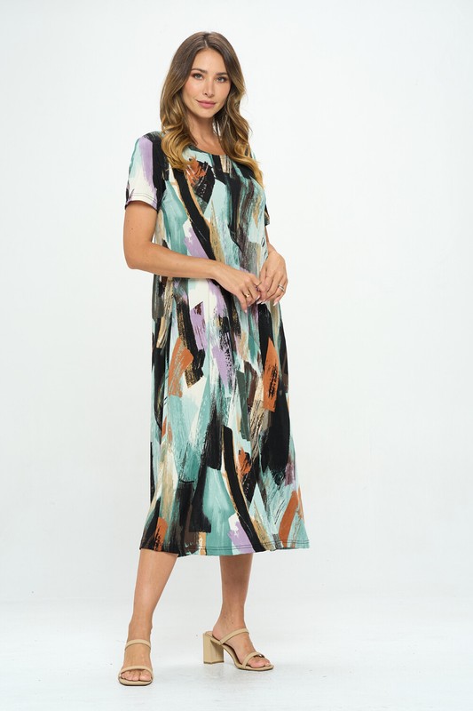Travel Knit Dress Long A-Line S/S Stretchy NO-IRON Poly/span. #379 M