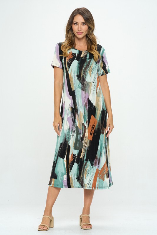 Travel Knit Dress long A-Line S/S Stretchy NO-IRON poly/span. #379 m