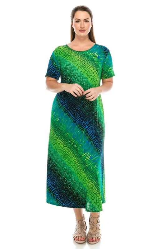 Travel Knit Dress long A-Line S/S Stretchy NO-IRON poly/span. #182 g