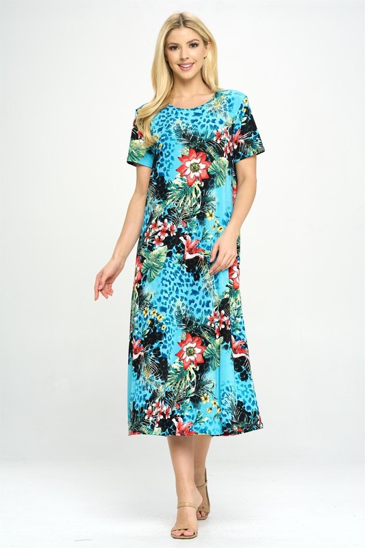 Travel Knit Dress long A-Line S/S Stretchy NO-IRON poly/span. #326