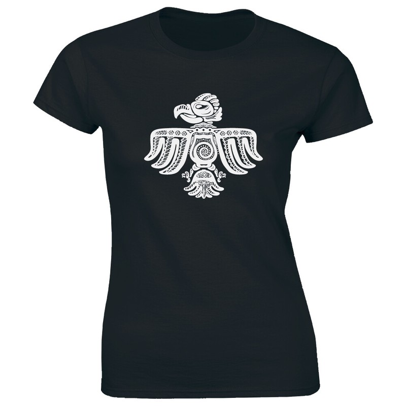 Tribal American Eagle Black Crew Neck Graphic T-Shirt for Women