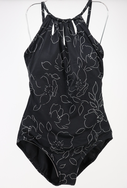 Trimshaper Swimsuit Women 22W One Piece Black White Florals Keyhole Slimming New