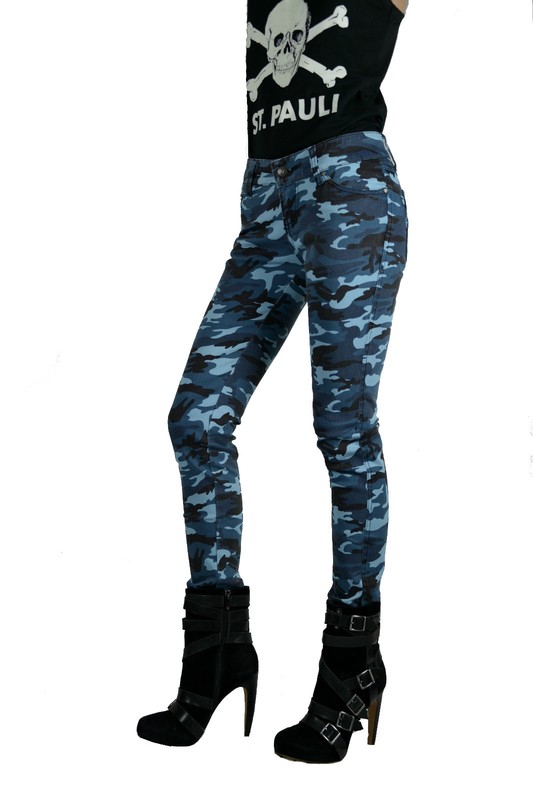 TRIPP BLUE CAMOUFLAGE ROCKER FIT SKINNY JEANS PUNK Oi BIKER MOTO PANTS ARMY
