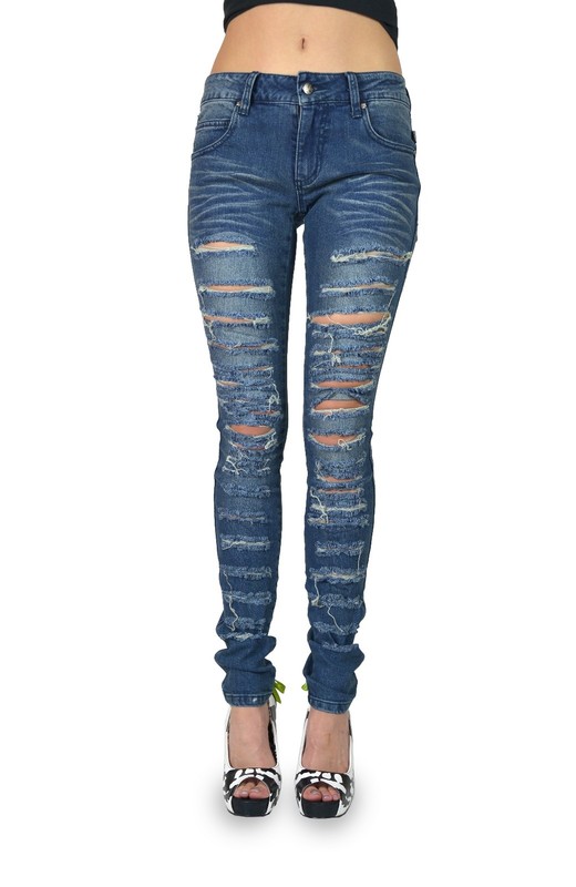 TRIPP EMO GOTH PUNK ROCK STAR RIPPED HOLE INDIGO DENIM JEAN PANTS MOTO JD4263