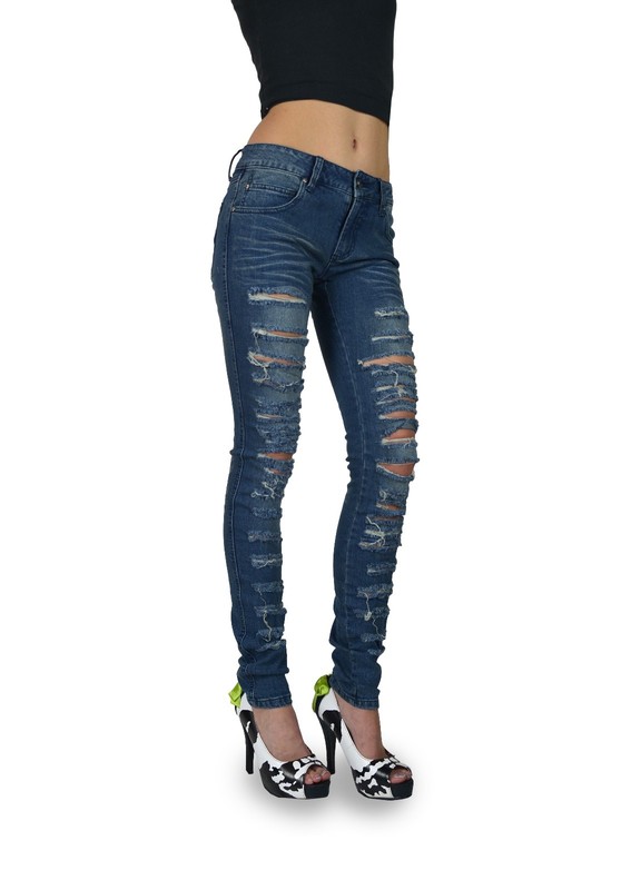 TRIPP EMO GOTH PUNK ROCK STAR RIPPED HOLE INDIGO DENIM JEAN PANTS MOTO JD4263