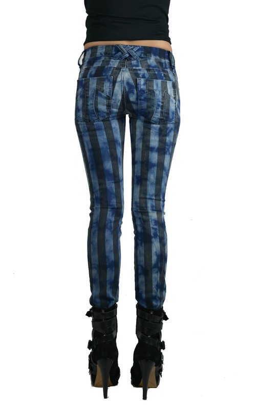 TRIPP EXPLOITED STRIPED BLEACHED PUNK ROCK ROCKER FIT SKINNY JEANS BIKER PANTS