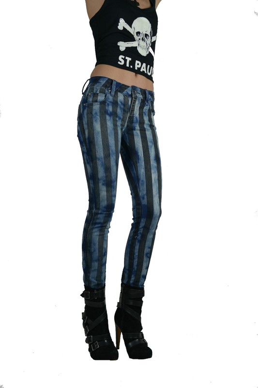 TRIPP EXPLOITED STRIPED BLEACHED PUNK ROCK ROCKER FIT SKINNY JEANS BIKER PANTS