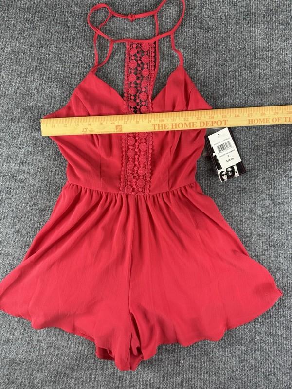 Trixxi Crochet Front Romper Watermelon Pink Red Halter Sleeveless Size 3 NWT